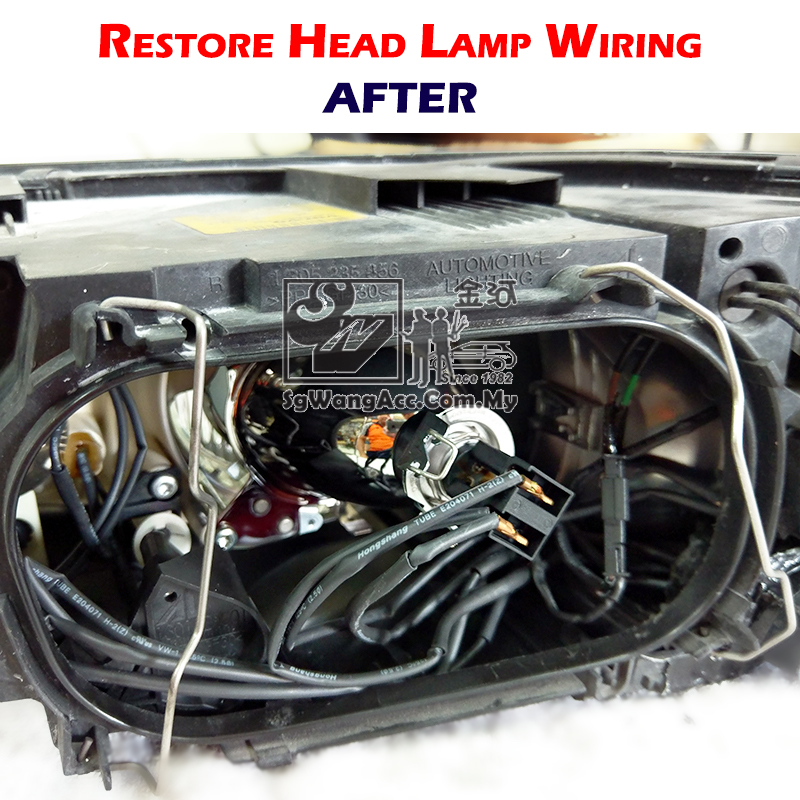 Restoring head-lamp damaged wire insulation by heat-shrink tube.